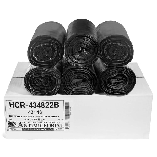 Can Liner, High Density, 43x48 Rolls, Black, 18 Micron, Fits 56 Gallon